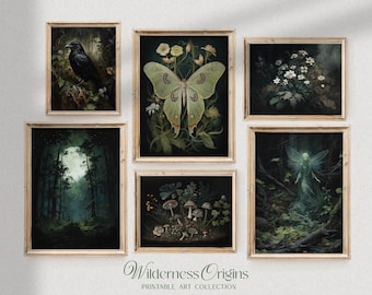 Dark Forest Art Print Set of 6: Dark Academia Cottagecore Moody Gothic Nature Art (Digital Download)