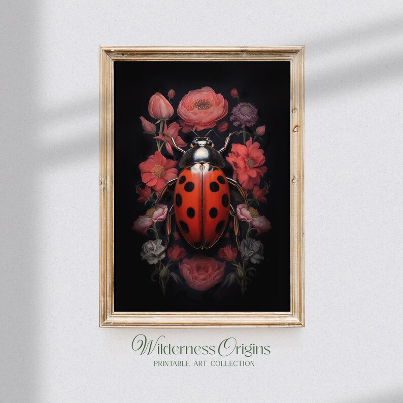 Ladybug Floral Print: Dark Cottagecore Wall Art (digital Download) - Etsy
