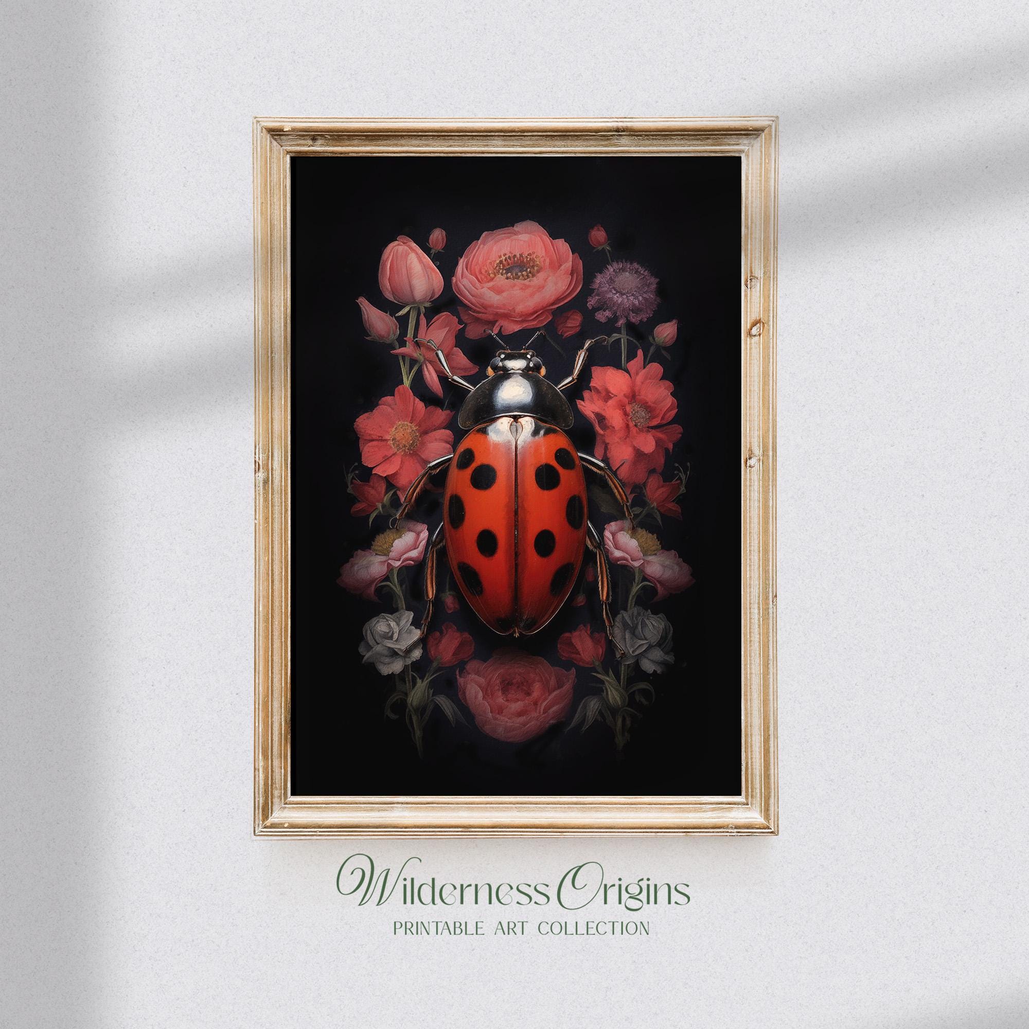 Ladybug Floral Print: Dark Cottagecore Wall Art (digital Download) - Etsy