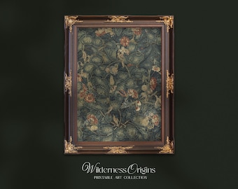 Vintage Botanical Tapestry Print, Green Textile Wall Art(Digital Download)