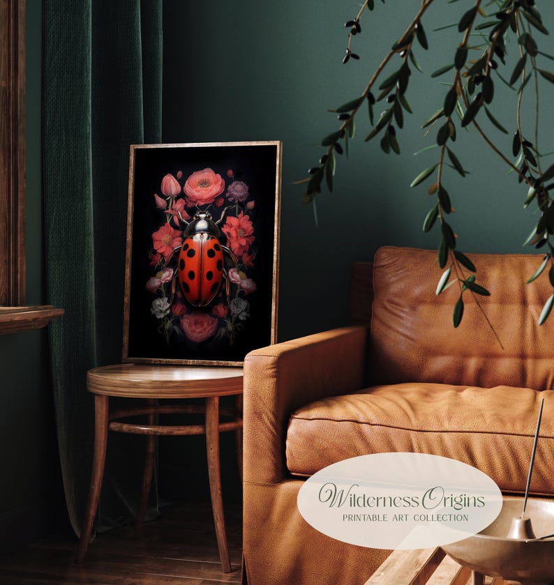 Ladybug Floral Print: Dark Cottagecore Wall Art (digital Download) - Etsy