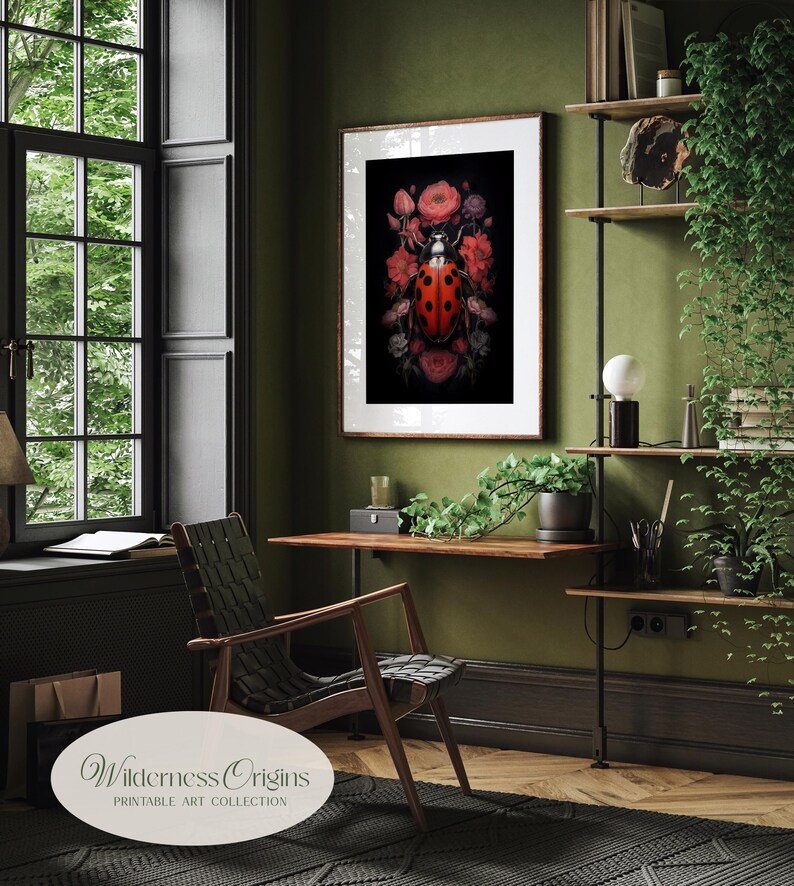 Ladybug Floral Print: Dark Cottagecore Wall Art (digital Download) - Etsy