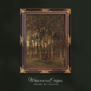 Dark Woods /  moody landscape, vintage forest art, vintage wall art, antique painting, forest painting, dark landscape