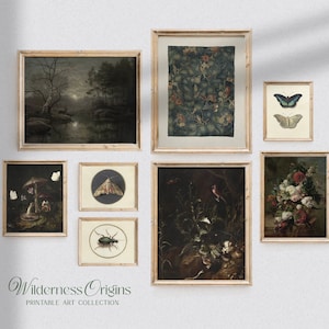 DARK FOREST gallery wall Set of 8, dark cottagecore decor, dark moody print, dark forest, dark academia, dark aesthetic print, vintage art
