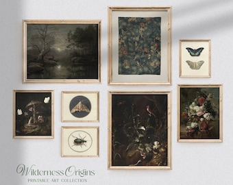 Vintage Dark Cottagecore Print, Set of 8: Dark Academia Cottagecore Moody Art (Digital Download)