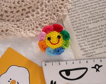 crochet sunflower pin badge