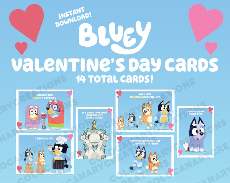 14 Printable Bluey Valentine's Day Cards Bluey Digital - Etsy