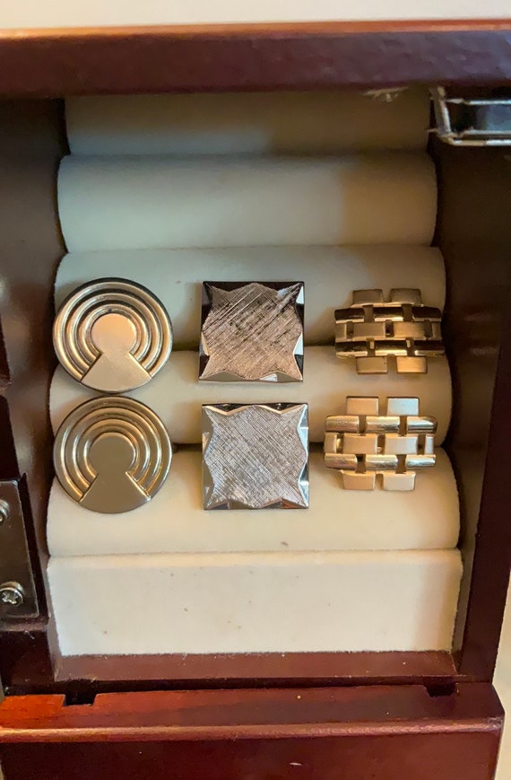 3 pair Vtg cuff links mid century modern silver go