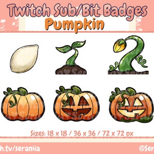 Halloween Pumpkin Jack-o-lantern Scary Plant Seed Twitch Emote Sub and Bit Badge, Spooky, Orange, Green, Youtube, Discord