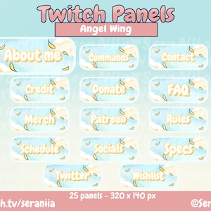 Cute Angel Wing/Feather/Sky/Cloud Twitch Panels!  25 total panels for Twitch, Youtube, Streaming, Streamers, or Other Socials!