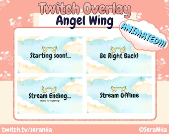 Cute Angel Wing Animated Screens/Overlays for Twitch, Youtube, Streamers, Streaming, Starting Soon, BRB, Ending, and Offline Screens