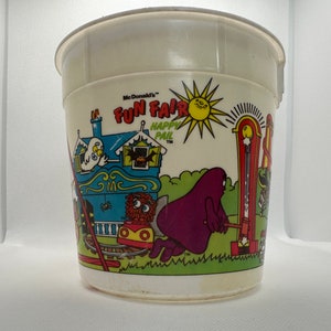 Vintage McDonald’s Ronald McDonald Fun Fair Beach Pail Bucket ft. Grimace, Hamburglar, Funny Fry Friends. Buckets of Fun, Happy Meal 1987