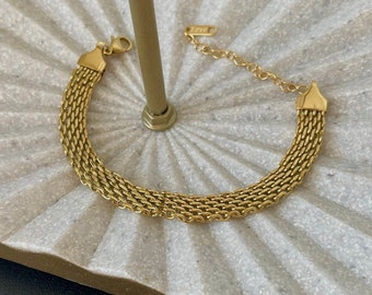 GOLD Vintage Retro Mesh Bracelet Dainty Gold Bracelet Herringbone Chain Miami Cuban Bracelet WATERPROOF Christmas Gift for Her Gold Chain
