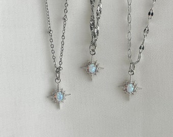 SILVER Opal North Star Necklace • Dainty Opal Necklace • Mother's Day Gift • Opal Star Necklace • Celestial Necklace • Birthday Gift for Her