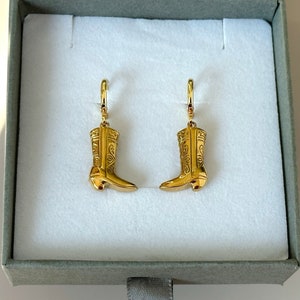 GOLD Cowboy Boot Earrings • Coastal Cowgirl Gift • Country and Western Necklace • Cool Shoes Jewelry Set • Anniversary Gift for Her