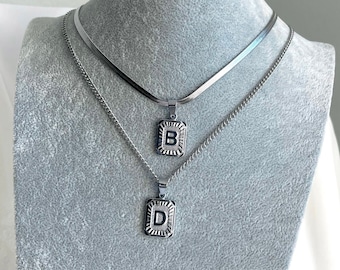 SILVER Medallion Letter Pendant Necklace • A Great Gift for Men's Birthdays • Custom WATERPROOF Jewelry • Perfect for Your Minimalist Look