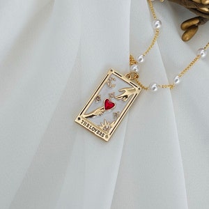 Collar con baraja de tarot • Lectura de tarot de brujas • Amantes de la Emperatriz Sol, Estrella y Luna • Cadena rellena de oro • La mejor idea de regalo de Navidad personalizado