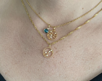 Celestial Zodiac Necklace Star Sign Pendant Birthstone Necklace Gift for Mom WATERPROOF Constellation Astrology Jewelry Best Christmas Gift