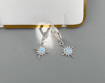 925 Sterling SILVER Opal Star Earrings • Best Friend Gift for Her • Dainty Opal Necklace • Celestial Statement Earrings • Birthday Gift