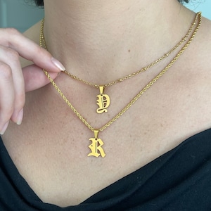 GOLD Old English Initial Necklace Vintage Name Necklace Monogram Necklace Dainty Letter Necklace WATERPROOF Christmas Gift Unisex