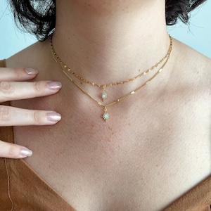 18K GOLD Opal Nordstern Halskette Minimalist Opal Schmuck Set Himmlische Halskette Australian Opal Anhänger personalisierte Weihnachtsgeschenk
