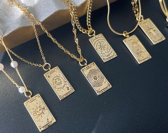 Tarot Card Deck Necklace, Gold Witchy Pendant, Custom Tarot Jewelry, Christmas Gift for Her, Dainty Tag Necklace, Celestial Birthday Gift