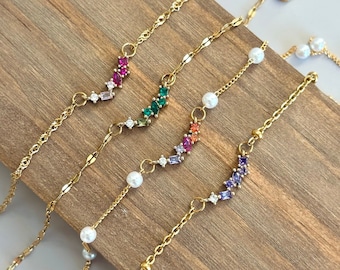Gold Filled Emerald Birthstone Necklace • Custom Multi Birthstone Jewelry • Bridesmaid Gift • Dainty Zircon Layering Necklace • Wedding Gift