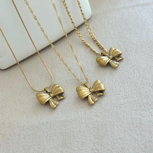 Gold Ribbon Bow Necklace, Minimalist Bow Tie Pendant, Bridesmaid Gift, Dainty Bow Charm Jewelry, Wedding Necklace for Women, Graduation Gift