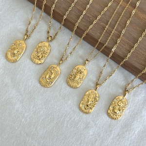 GOUDGEVULDE CZ tarotkaart sterrenbeeldketting • Verjaardagscadeau • Sierlijke ovale statementketting • Handgemaakte gelaagde ketting • Kerstcadeau