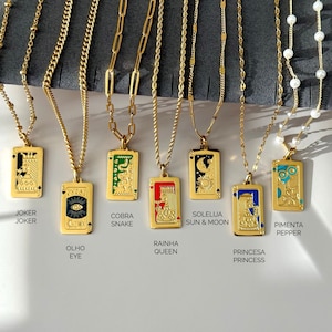 Vergoldete Tarot-Karten-Halskette • Rechteckiger Medaillon-Anhänger • Beste Freundin Geschenk • Handgemachter Tarot-Karten-Schmuck • Weihnachtsgeschenk für Sie