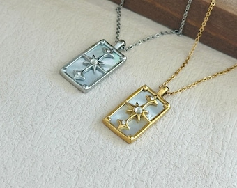Gold Mother of Pearl North Star Pendant Necklace, Waterproof Celestial Jewelry, Bridesmaid Gift