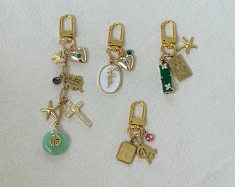 Custom Charm Keychain, Personalized Purse Chain Accessory, Gold Handbag Charm, Multiple Charms Holder, Women Bag Key Holder, Gift for Moms