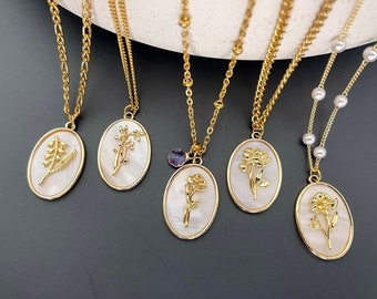 Celestial Zodiac Necklace • Pearl Birthflower Necklace • Mom Gift • 3D Zodiac Birthstone Necklace • WATERPROOF Jewelry • Best Friend Gift