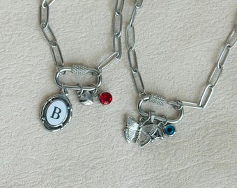 Collana con ciondolo a moschettone personalizzato • Ciondolo a moschettone ovale in argento • Crea il tuo portaciondoli • Collana portaciondoli • Regalo di Natale