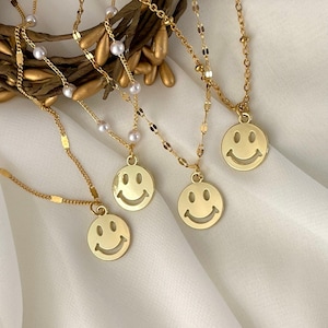 Gold Filled Smiley Face Necklace • Happy Face Charm Necklace • Minimalist Waterproof Jewelry • Smiley Face Emoji Charm • Christmas Gift