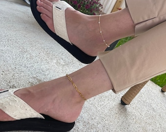 18K Gold Bracelet or Anklet, Waterproof Beach Jewelry, Personalized Summer Gift