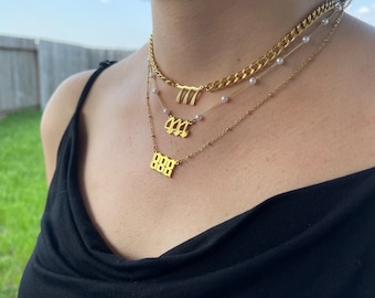 Angel Number Necklace, Gold Lucky Pendant Jewelry, Anniversary Gift, Dainty Protection Charm, Waterproof Number Necklace, Christmas Gift
