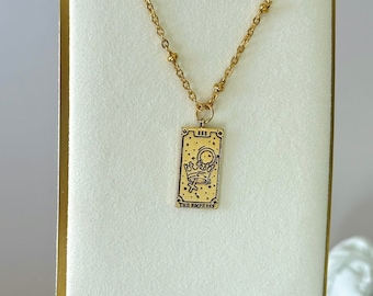 Tarot Card Charm Necklace, Dainty Tag Pendant Necklace, Christmas Gift, Gold Spiritual Necklace, Boho Wiccan Jewelry, Birthday Gift for Her