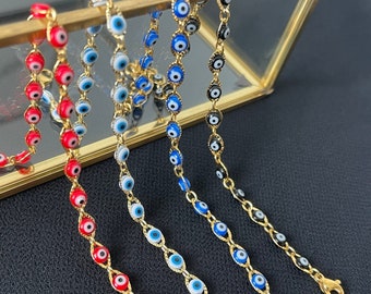 18K GOLD Evil Eye Beaded Bracelet • Gift for Mom • Adjustable Protection Bracelet • Mal de Ojo Charm • Waterproof Jewelry • Christmas Gift