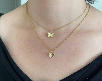 GOLD Butterfly Charm Necklace, Dainty Layering Necklace for Women, Waterproof Pendant Jewelry, Christmas Gift