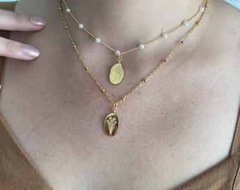GOLD FILLED Birth Flower Zodiac Necklace Birth Month Layering Necklace Floral Zodiac Necklace Waterproof Jewelry Personalized Birthday Gift