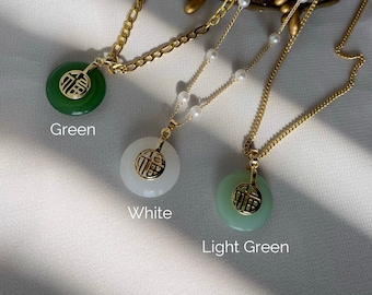 GOLD FILLED Jade Stone Necklace • Birthday Gift • Buddha Jade Necklace • Dainty Circle Gemstone Charm • Light Jade Pendant • Christmas Gift