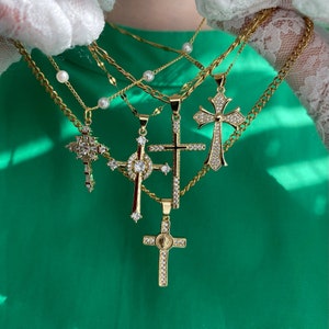 GOLD FILLED Cross Necklace Gothic Religious Necklace Christian Necklace Women Crucifix Necklace WATERPROOF Cross Jewelry Christmas Gift