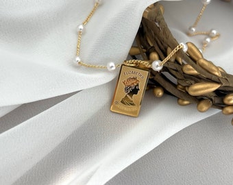18K GOLD Queen Elizabeth Necklace Queen's Memorial Necklace Royal Charm Pendant Choker Queen’s Remembrance Jewelry WATERPROOF Christmas Gift