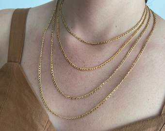 18K GOLD Figaro Chain Necklace 3mm Figaro Chain Stainless Steel Link Chain Pearl Beaded Chain HYPOALLERGENIC Jewelry Bridesmaid Gift