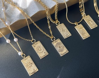 Gold Sun Tarot Card Necklace, Dainty Tag Pendant, Spiritual Jewelry, Birthday Gift for Her
