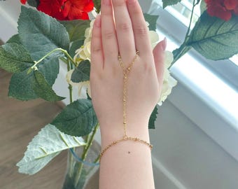 Gold Hand Chain Bracelet, Adjustable Ring Chain, Minimalist Boho Wedding Jewelry, Summer Beach Accessory