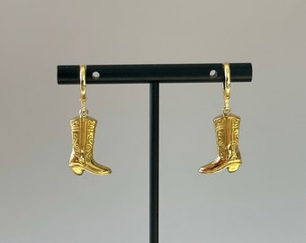 Gold Filled Cowboy Boot Earrings & Horseshoe Charm Necklace, Western Cowgirl Jewelry, Rodeo Gift