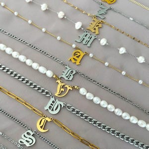 Old English Letter Necklace • Personalized Gold Initial Pendant • Christmas Gift for Her • Silver Gothic Letter Necklace • Birthday Gift