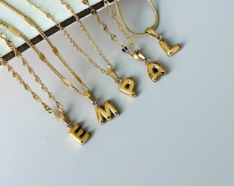 18K GOLD Bubble Letter Necklace • Custom Name Jewelry • Minimalist Pendant for Moms • Waterproof Initial Jewelry • Christmas Gift for Her